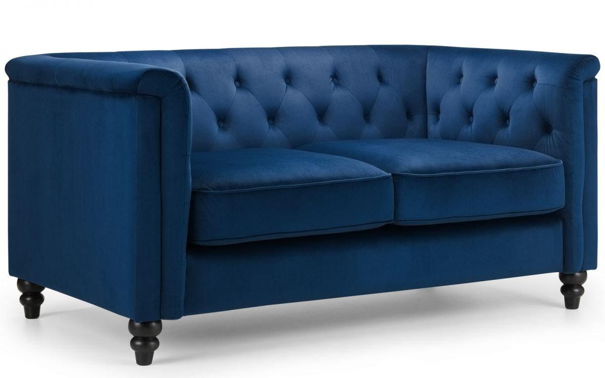 Blue Velvet Buttoned 2 Seater Sofa